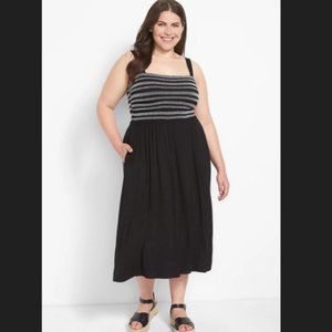 Lane Bryant Embroidered Fit & Flare Midi Dress Black Size 22 24